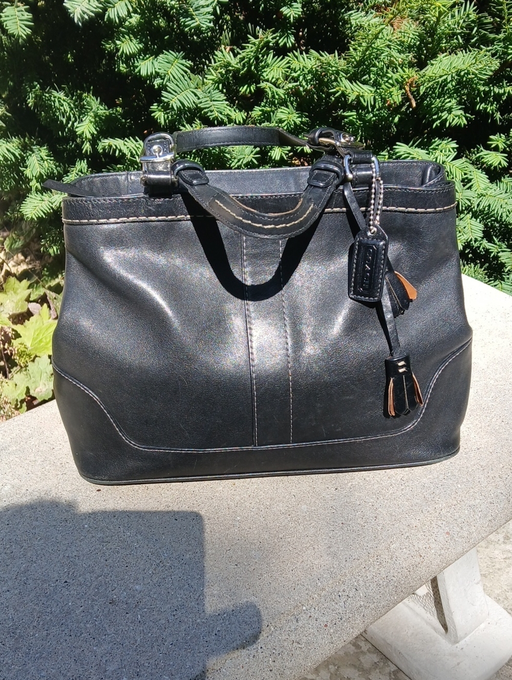 Coach Hampton Black Leather Carryall Handbag. Vintage 7467